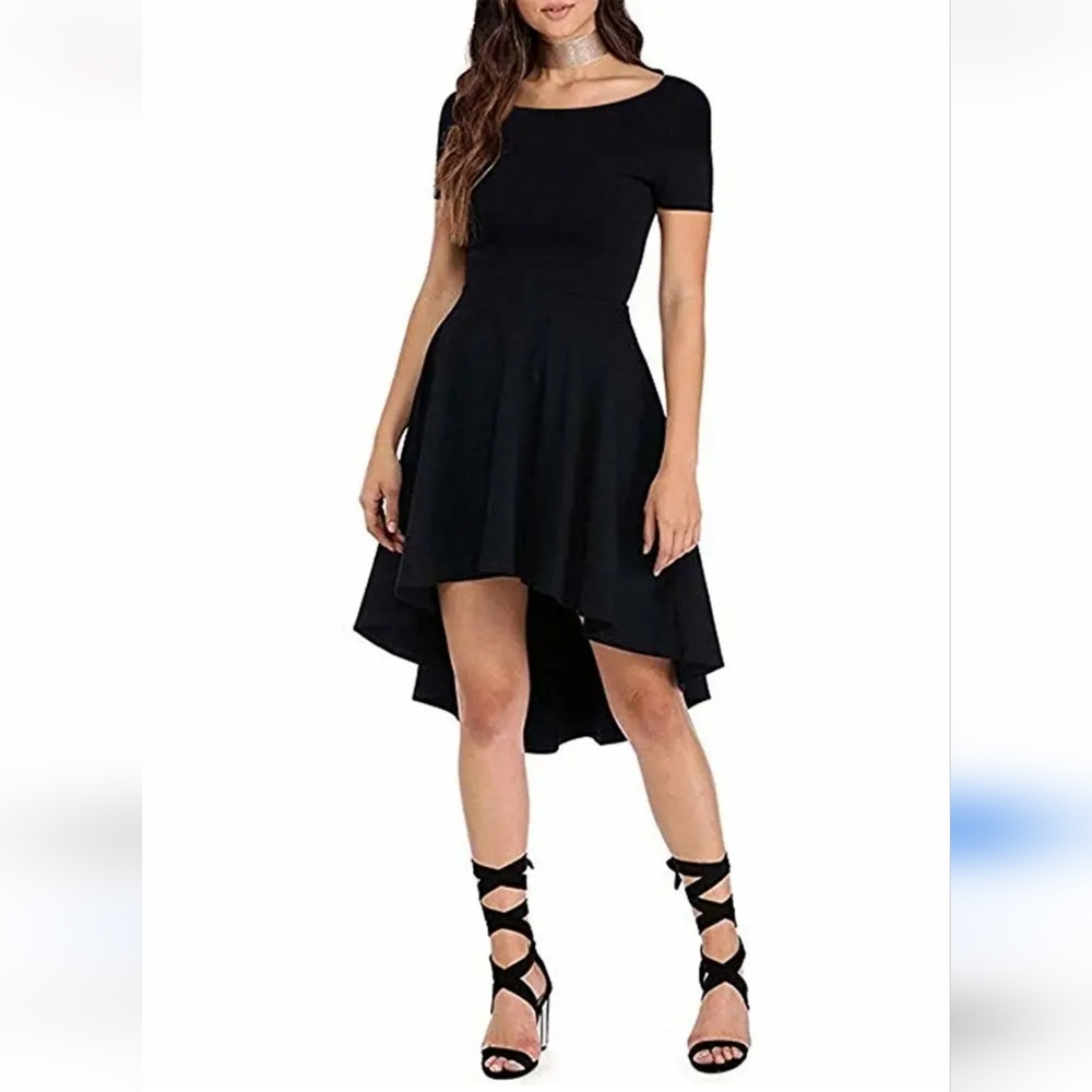 REVAMPED Black Hi-Low Skater Dress - Fit & Flare Party Dress